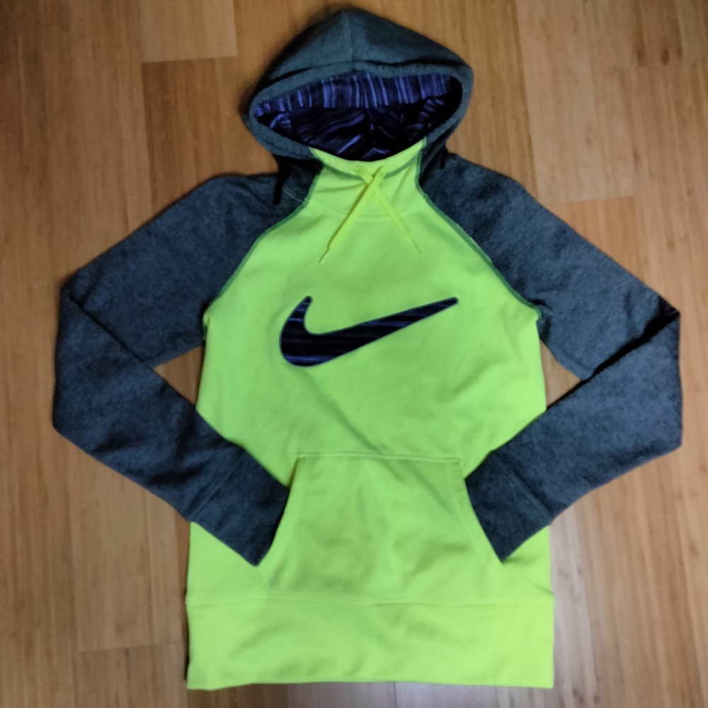 Nike Neon Yellow and Gray Swoosh Logo Hoodie